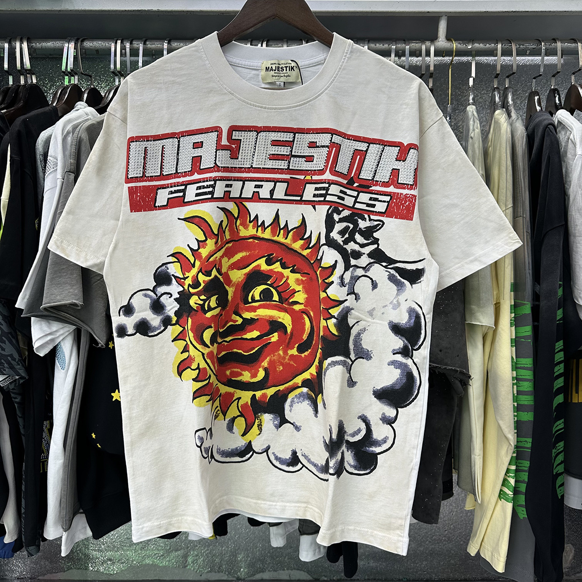 Solar energy printed cotton loose-fitting T-shirt (with beaded decoration)