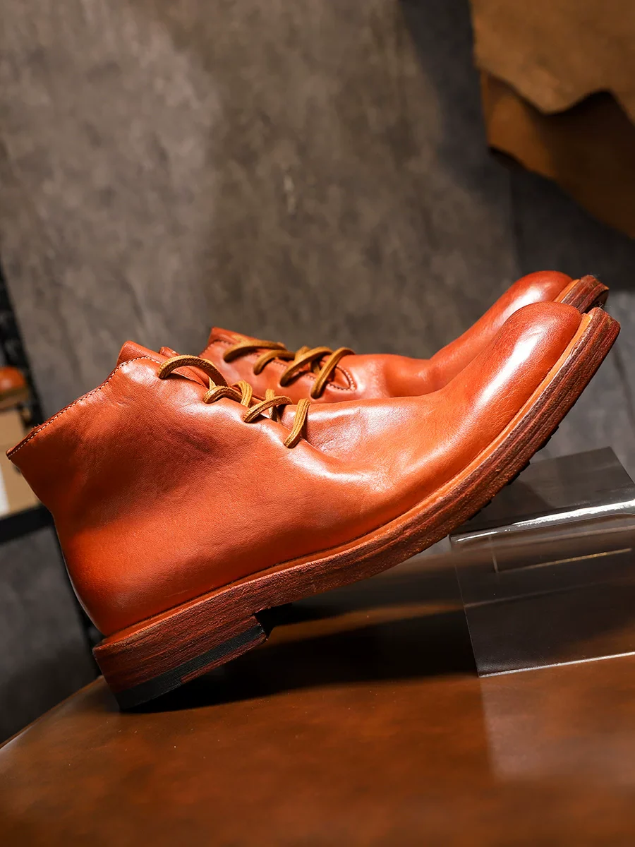 Premium gray men's first-layer cowhide desert boots