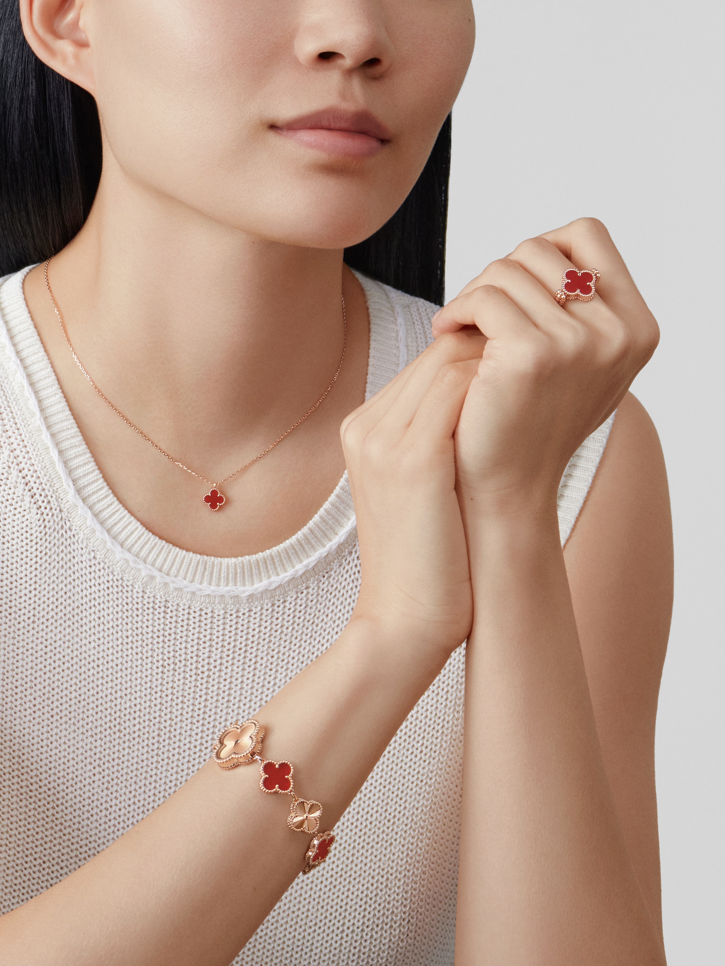 Van Cleef & Arpels Mini Clover Necklace, Sweet Alhambra pendant, Various colors available