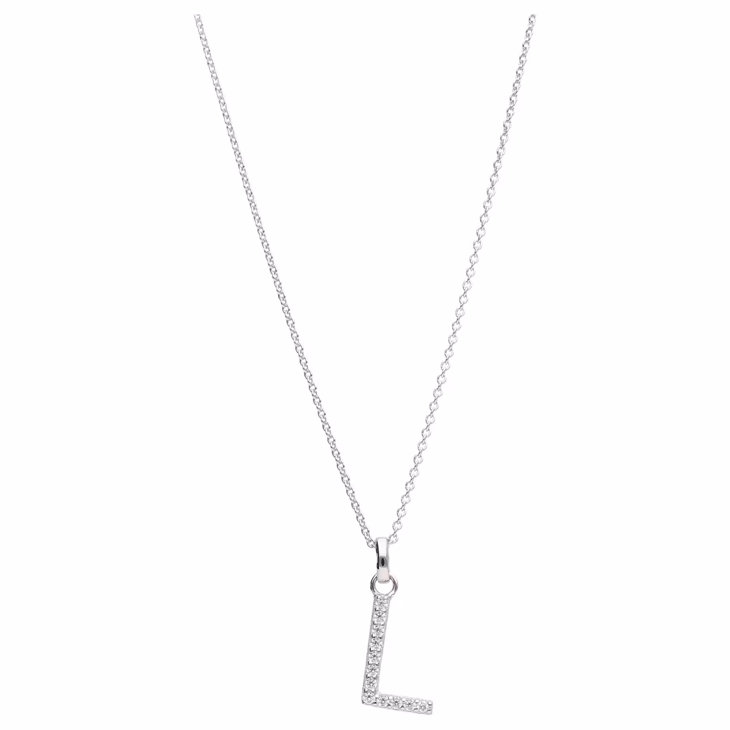 Kette Buchstabe L mit Zirkonia Steine, Silber 925