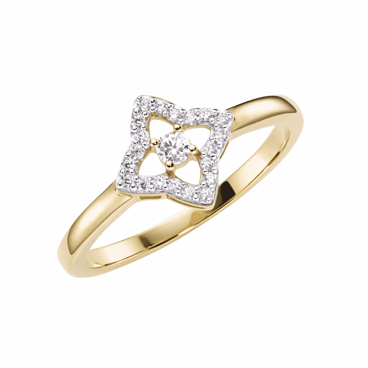 Ring in Blütenform, mit Zirkonia, Gold 375