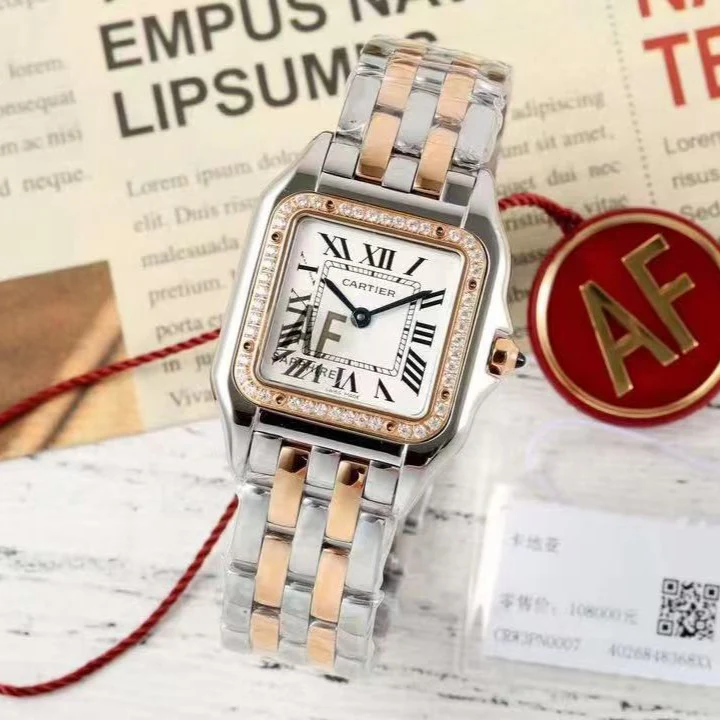 Cartier Watch PANTHERE 27MM PINK GOLD SILVER CASE DIAMOND BEZEL WHITE DIAL (BEST VERSION)