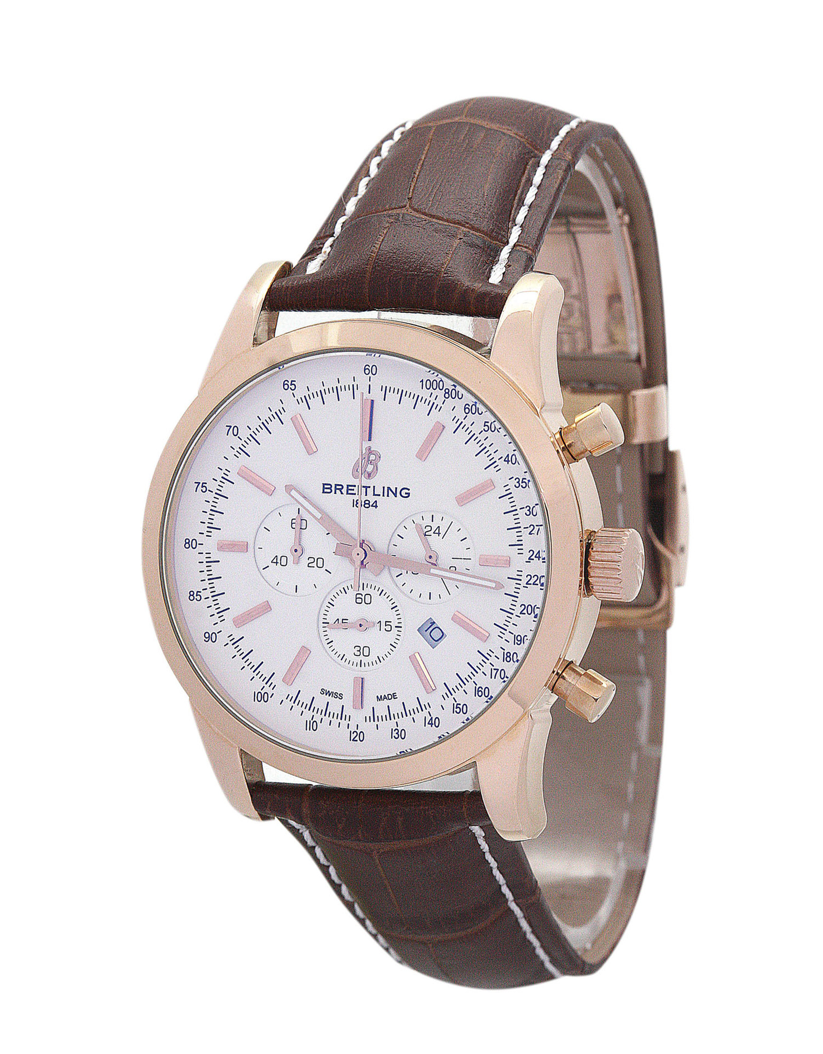 Replica Breitling Transocean Chronograph White Dial Leather Strap RB0152