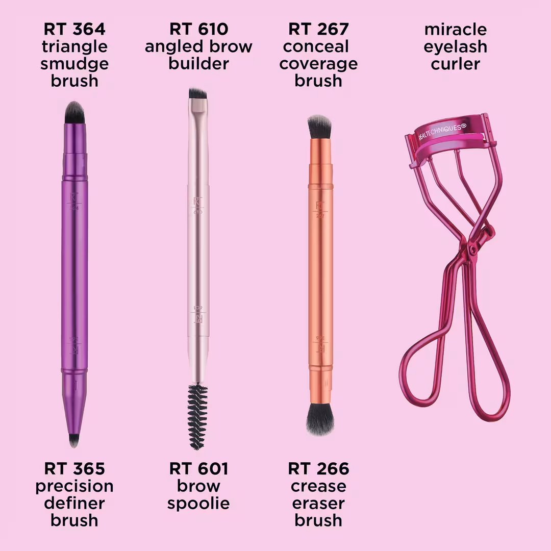Real Techniques  Double Time Makeup Brush + Lash Curler Set