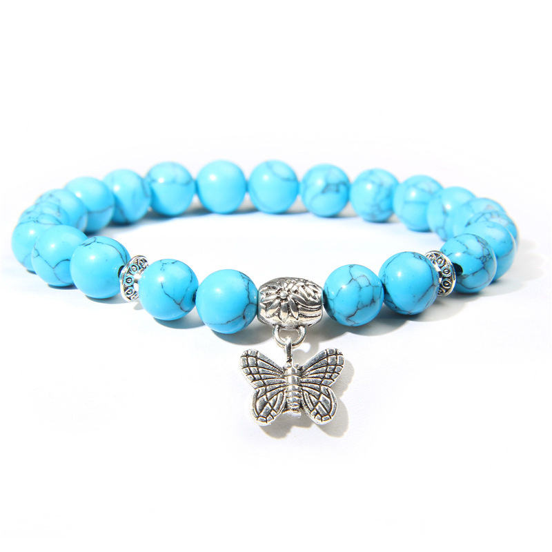 KISS10-Natural Turquoise Beaded Bracelet with Butterfly Charm