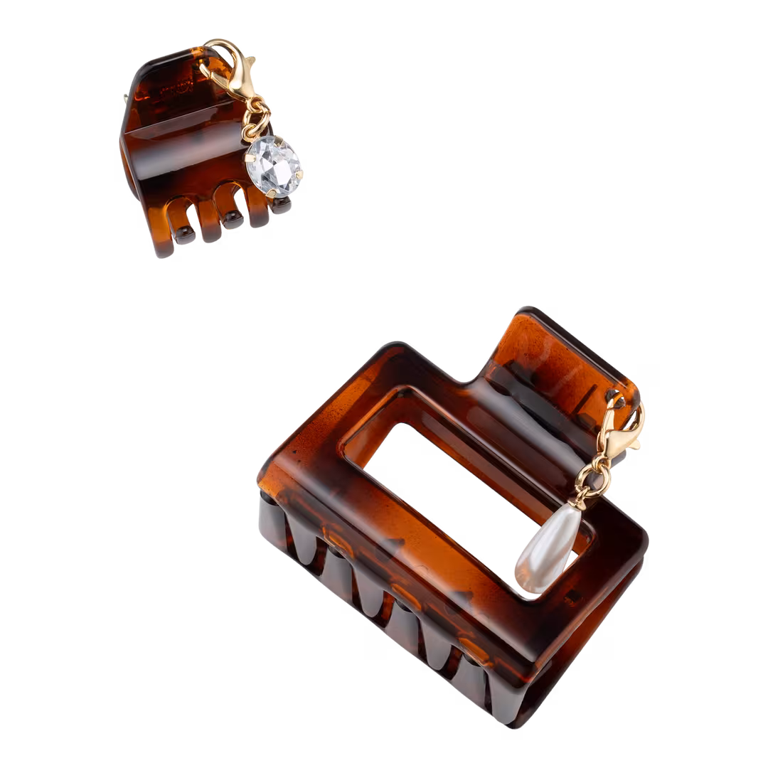 Conair Accessories  Tortoise Claw Clip Set with Pearl & Rhinestone Charms