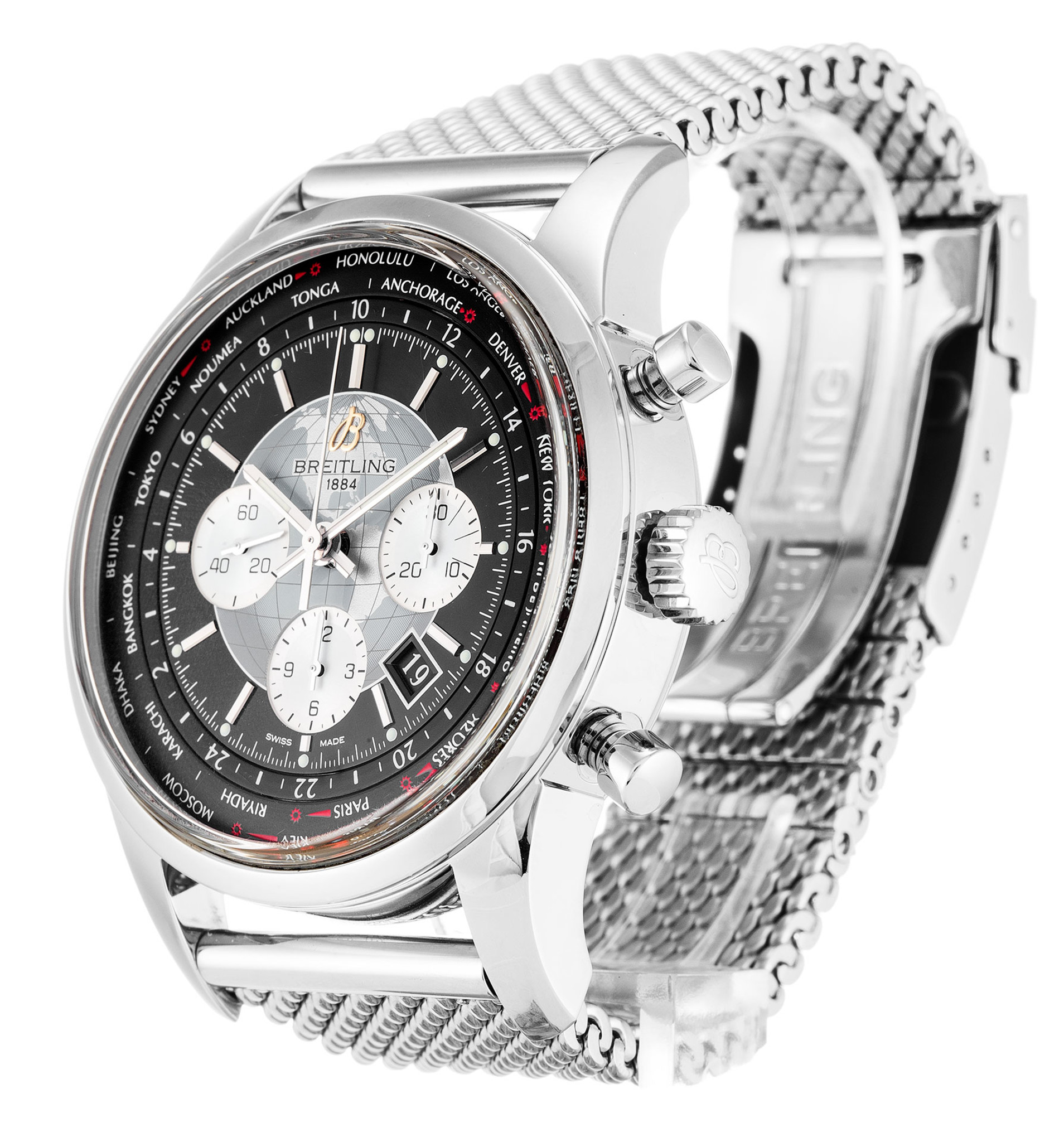 Replica Breitling Transocean Chronograph Black Dial Stainless Steel Strap AB0510