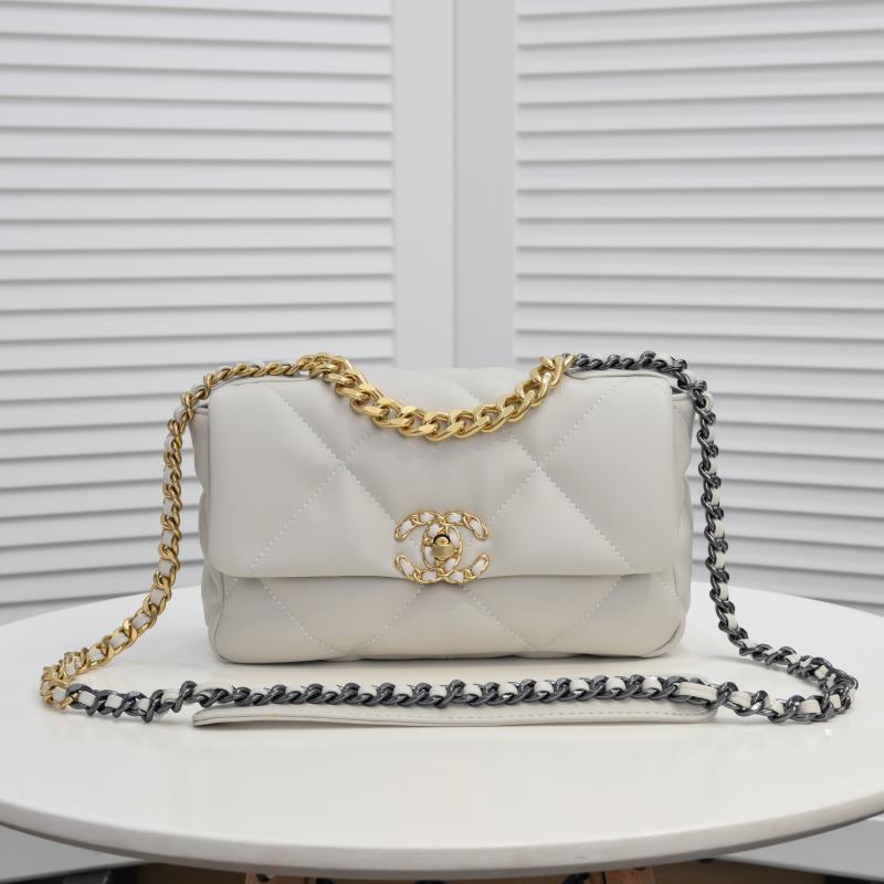 Chanel Calfskin Quilted Chanel 19 Flap White -Golden - Bag