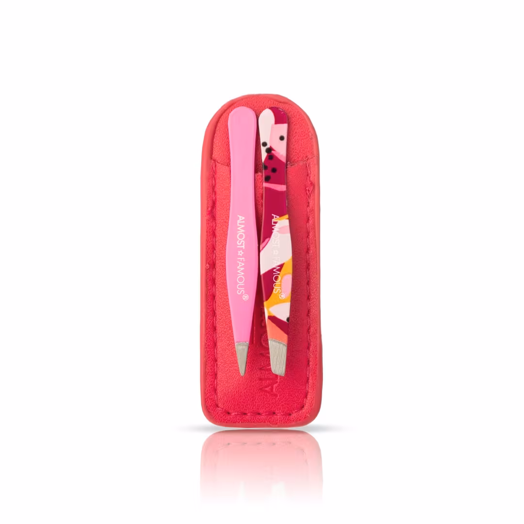 Almost Famous  Precision Tweezer Duo with Genuine Leather Travel Case