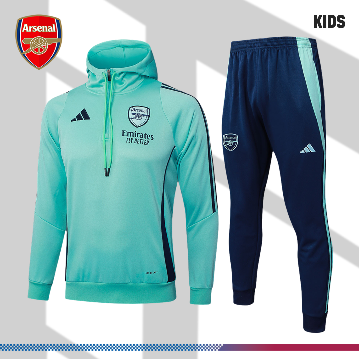 2024/2025 Arsenal Light Green Kids Half Zip Training Clothes (Kids Kit)
