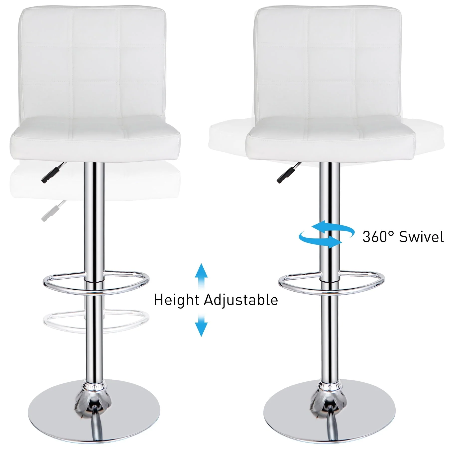 ZenSports Set of 2 Height Adjustable Swivel Bar Stool PU Leather Kitchen Counter Stool W/Back, White