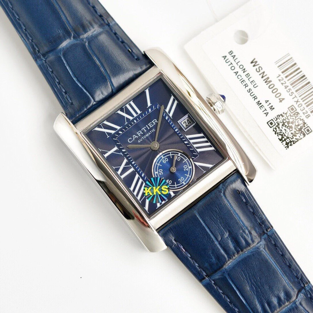 Cartier Watch TANK MC SECOND TIME STEEL CASE LEATHER