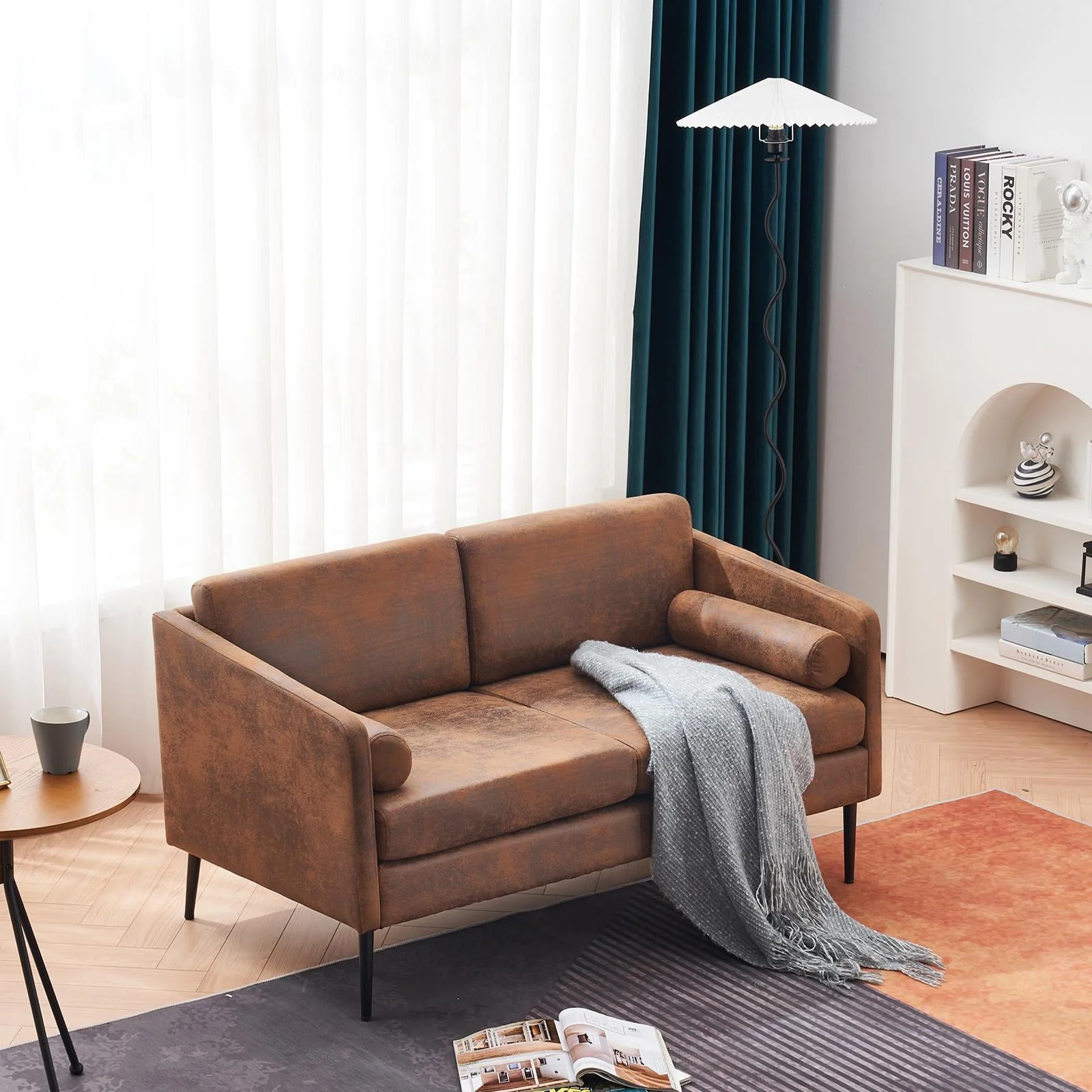 Ktaxon Modern Club Chair, Bronzing Cloth Fabric Arm Chair, Single Sofa Chair for Reading, Max Load 400LBS Upholstered Leisure Living Room Chair Brown