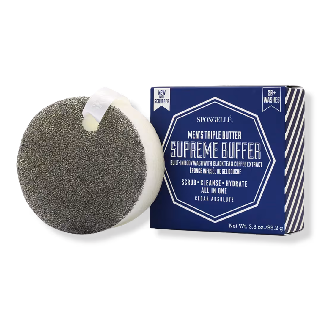 SPONGELLE  Supreme Cedar Absolute Men's Body Buffer | Body Wash Infused Buffer