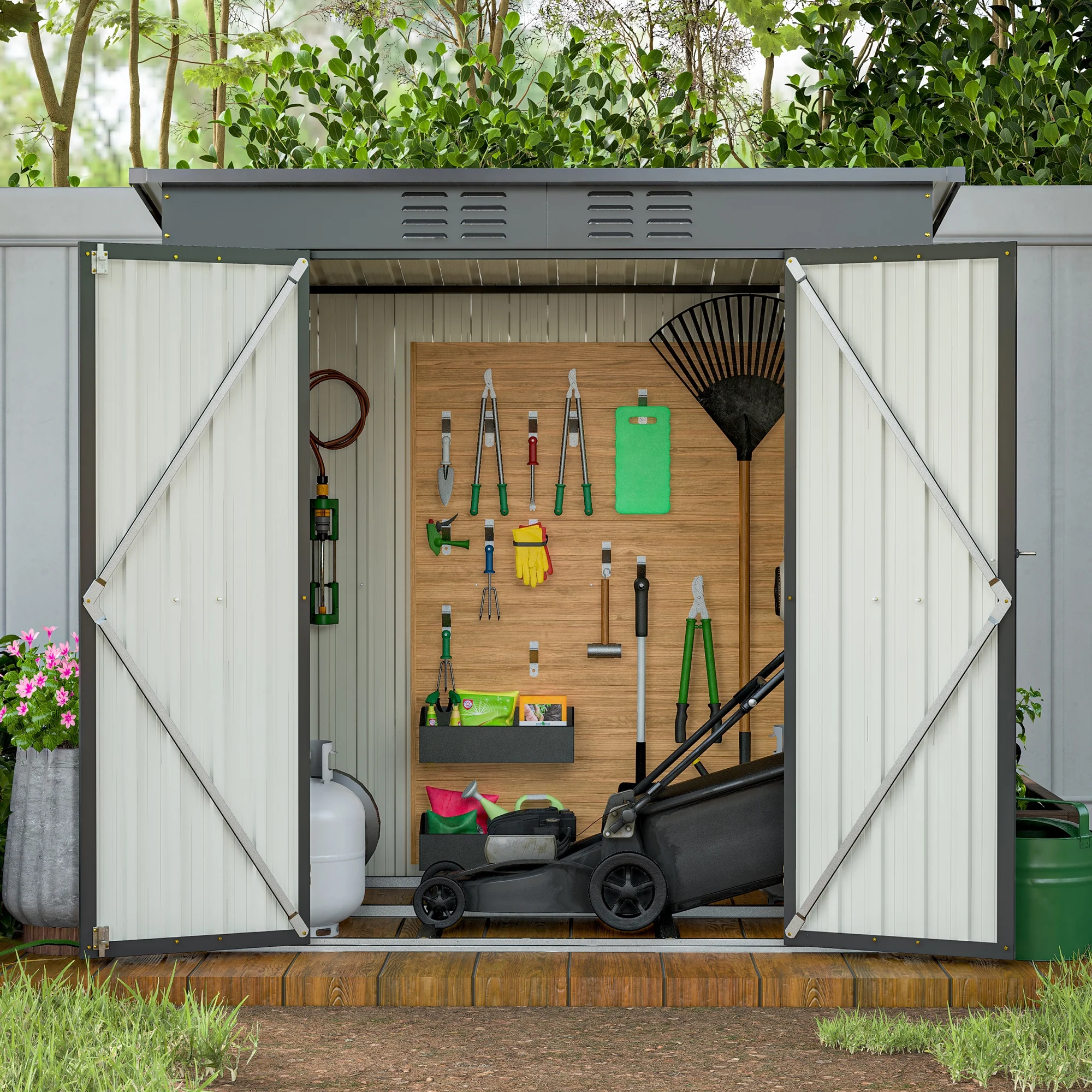 6 x 4 ft Outdoor Storage Shed with Floor Frame, Storage Sheds for Outside with Lockable Door, All Weather Garden Tool Shed with Air Vent for House Backyard Patio Lawn, Black
