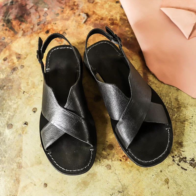 Handmade first layer cowhide retro sandals