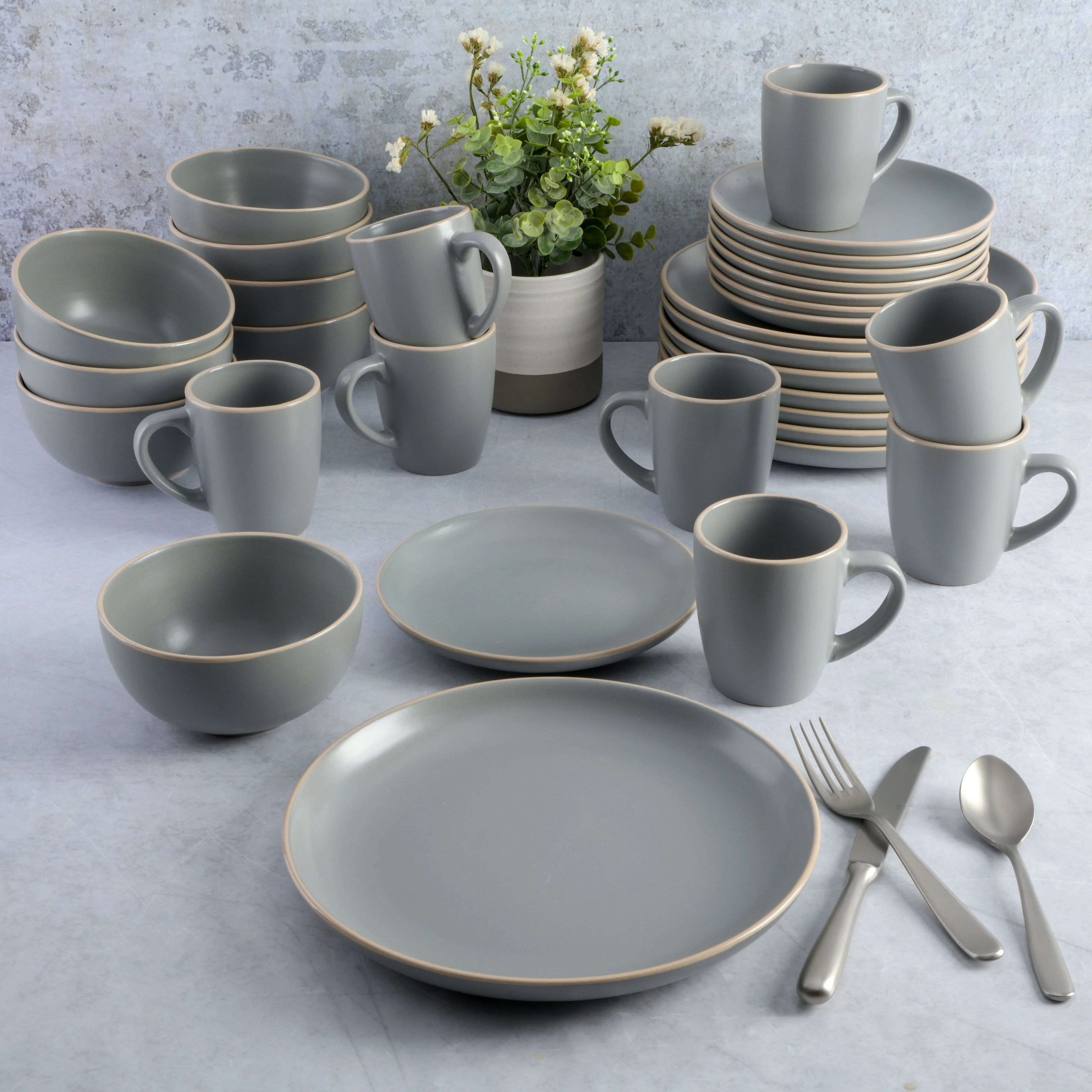 Gibson Home Rockaway 32 Piece Dinnerware Set - Gray