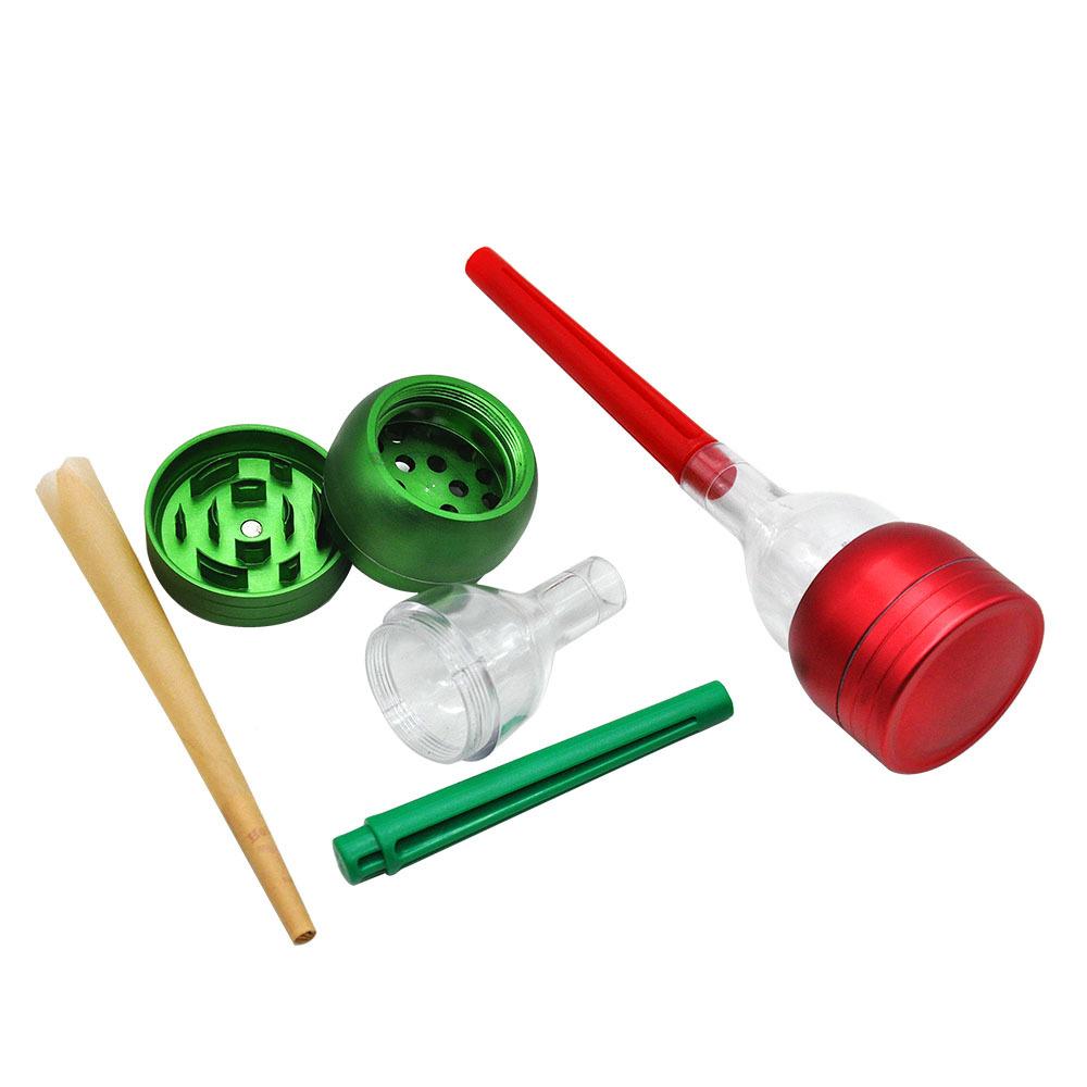 Aluminium Funnel 3 Layer Herb Grinder W/Roll Tube For Pre-Roll Cones (4 Colors)