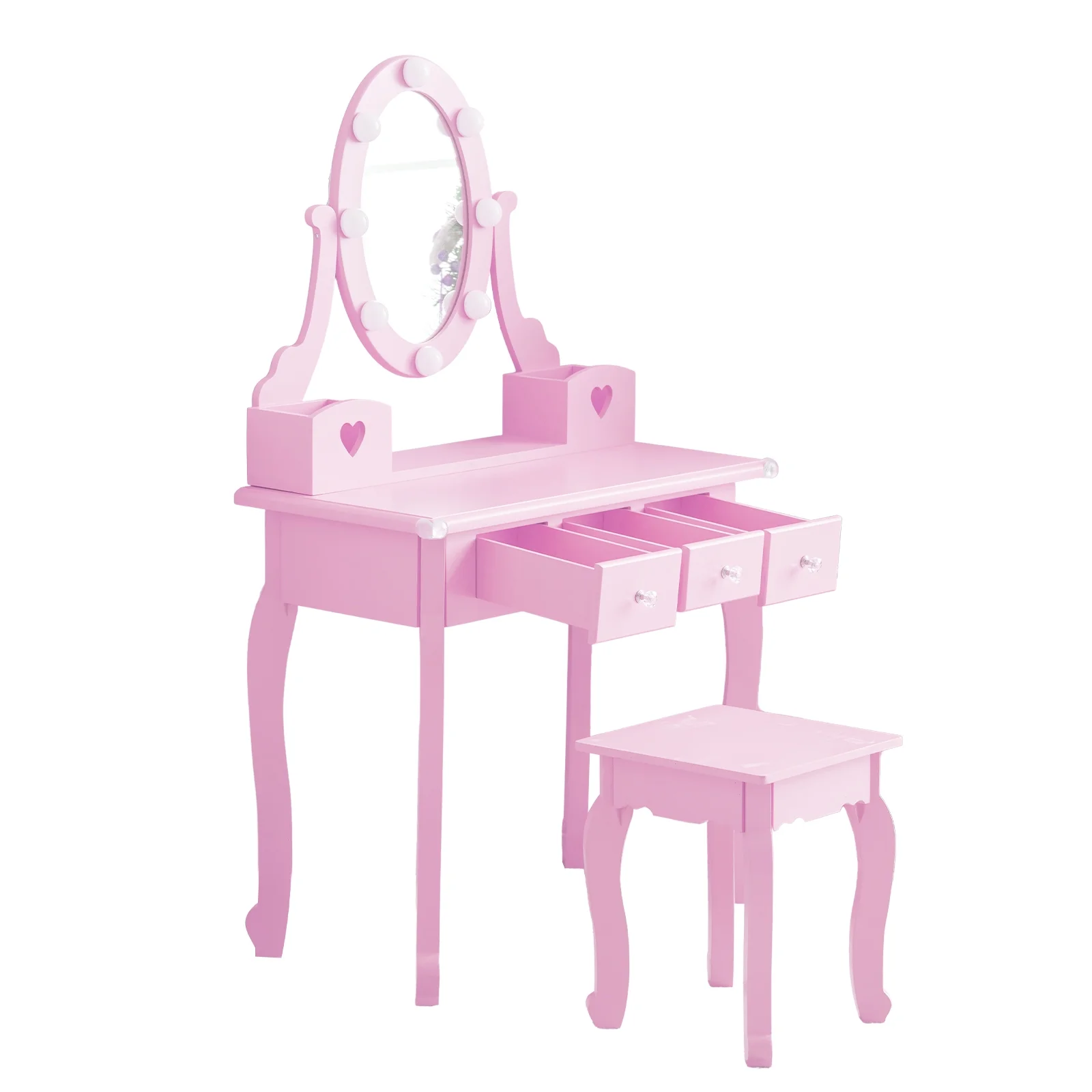 Zimtown Kids' Vanity Set with 3-Color LED Lighted Mirror Makeup Table with Matching Stool, Purple