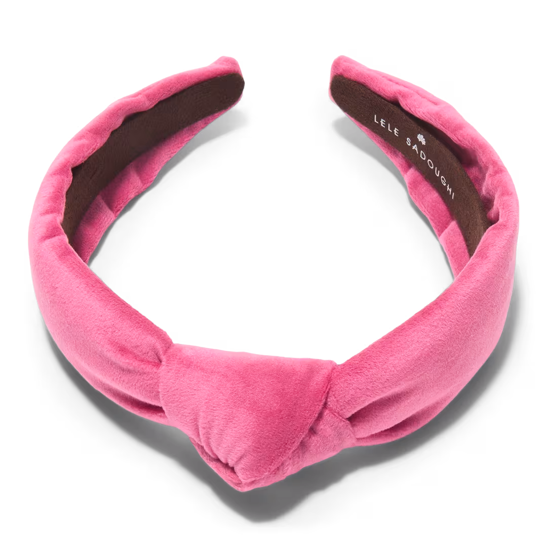 Lele Sadoughi  Bubble Gum Pink Velvet Slim Knotted Headband