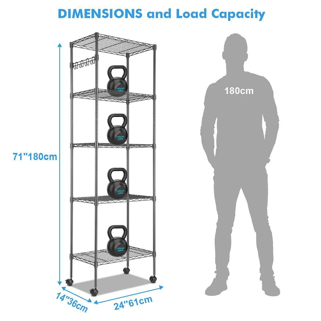 5-Tier 600 lbs Carrying Capacity Wire Shelf 72