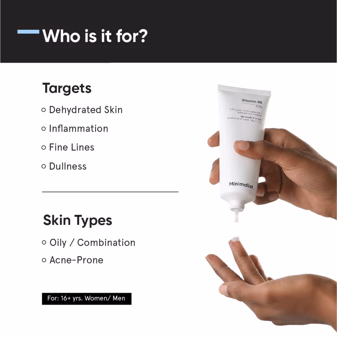 Minimalist  Vitamin B5 10% Face Moisturizer for Barrier Repair & Oily Acne Prone Skin