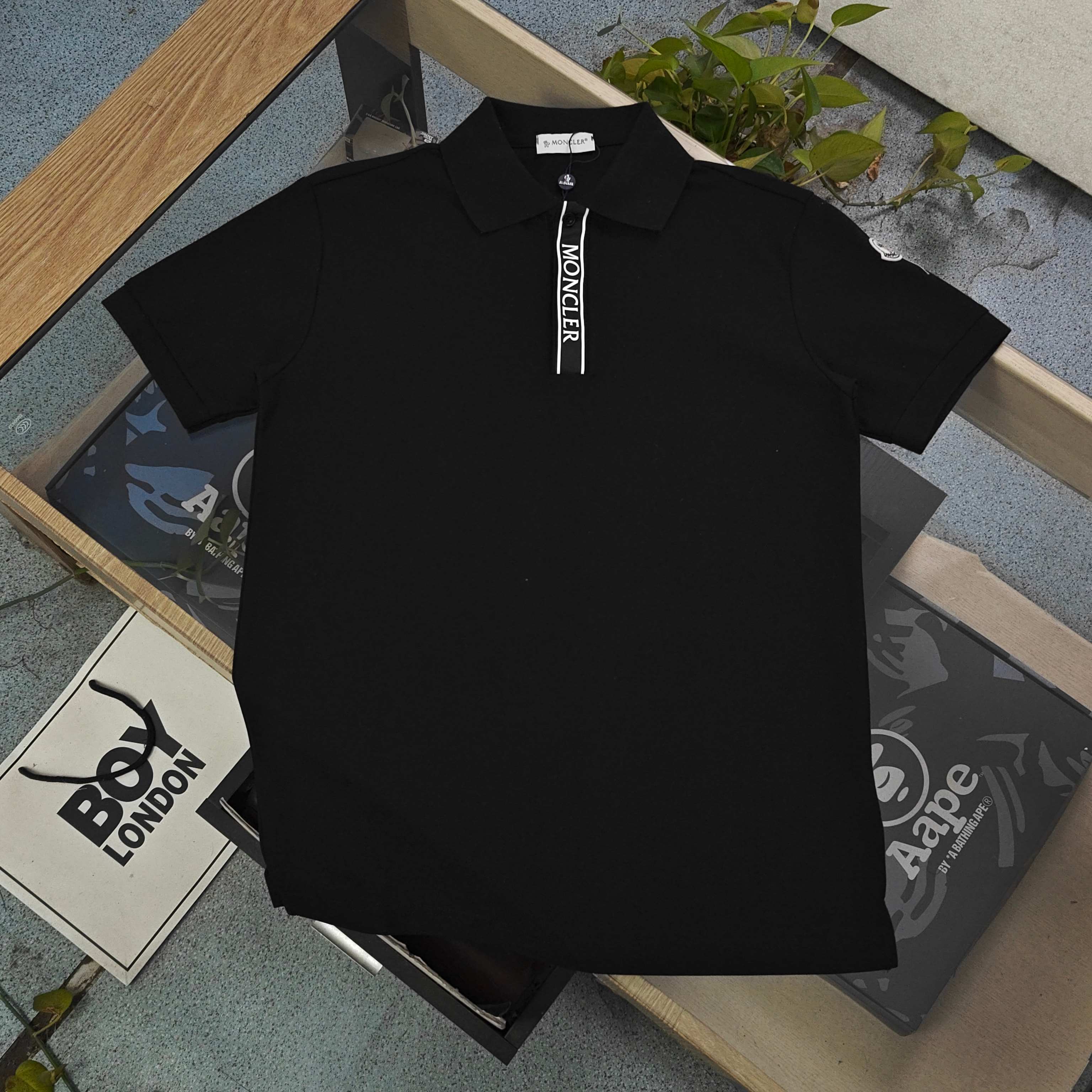 Moncler Logo Tape Placket Polo Shirt