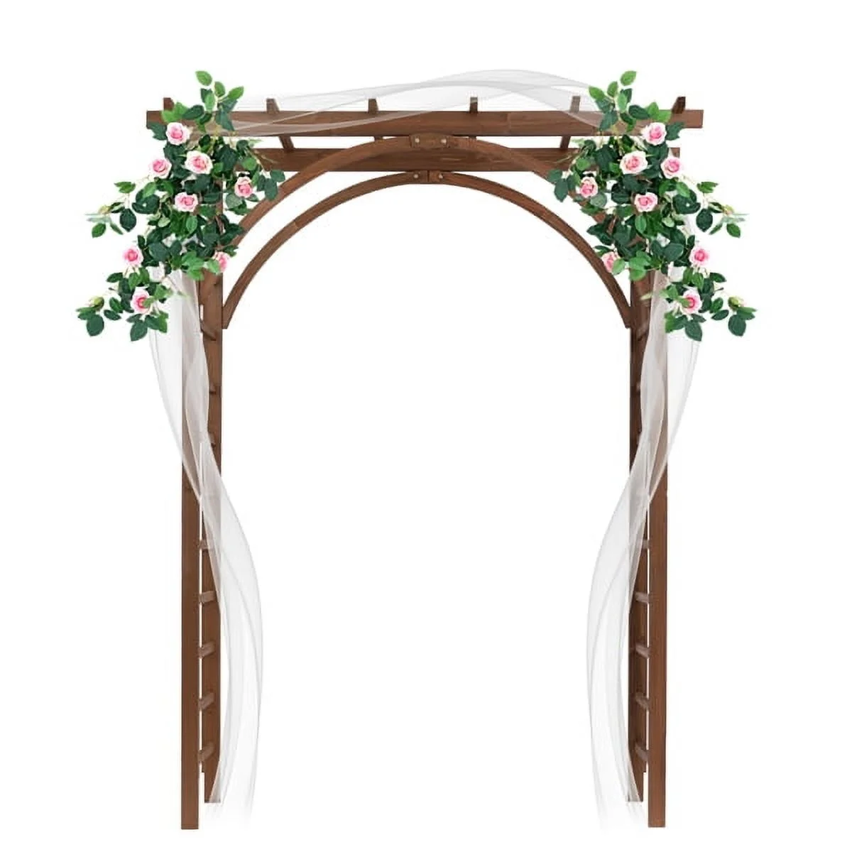 Dark Brown Decorative Garden Arch - Heavy-Duty Fir & Rustproof Iron for Climbing Plants, Roses - 84.6