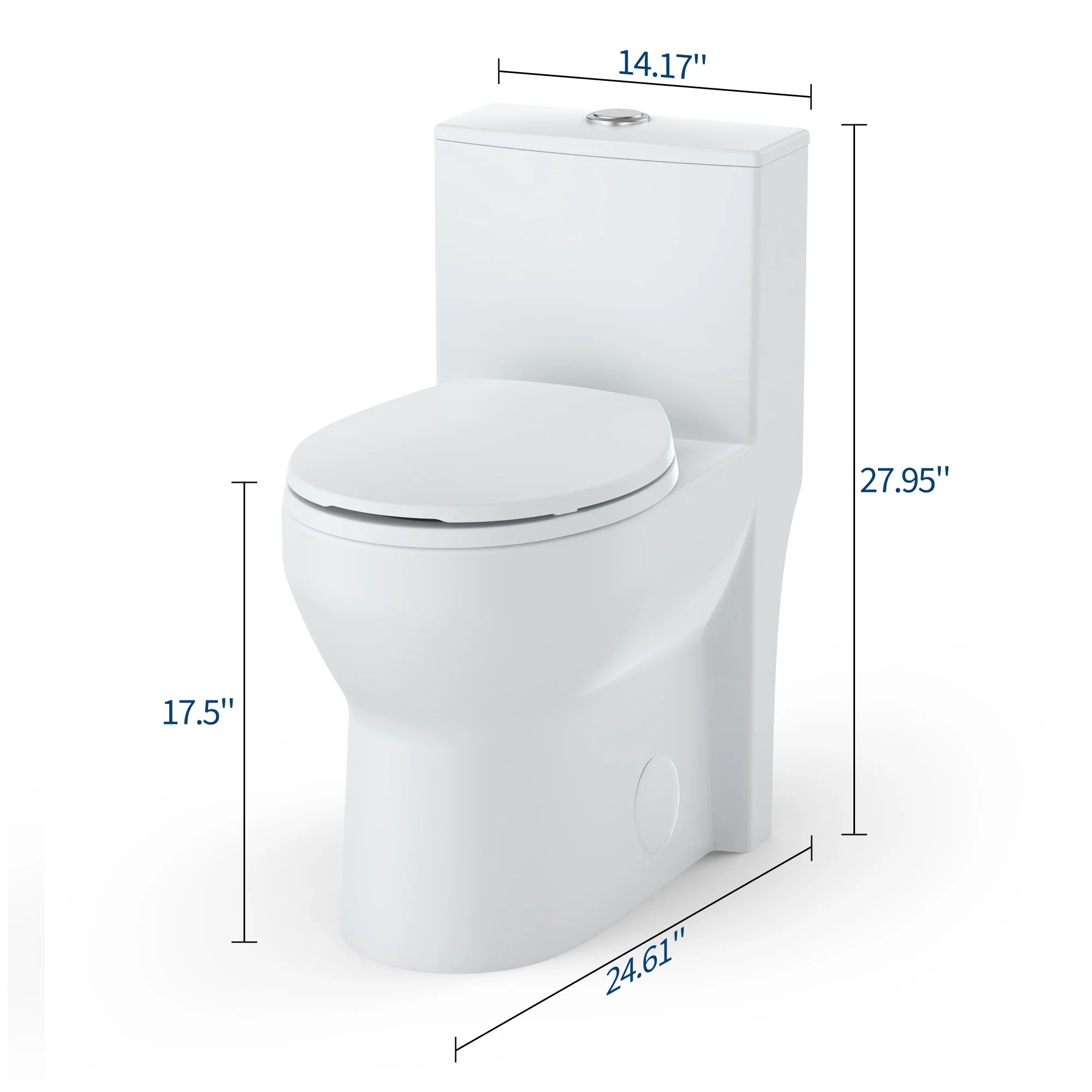 17.5 Inch Tall Toilet, One-Piece Round Toilet with ADA Comfort Chair Height Seat, Powerful 0.8/1.28L GPF Dual Flush, 12" Rough In High Bowl for Seniors, White
