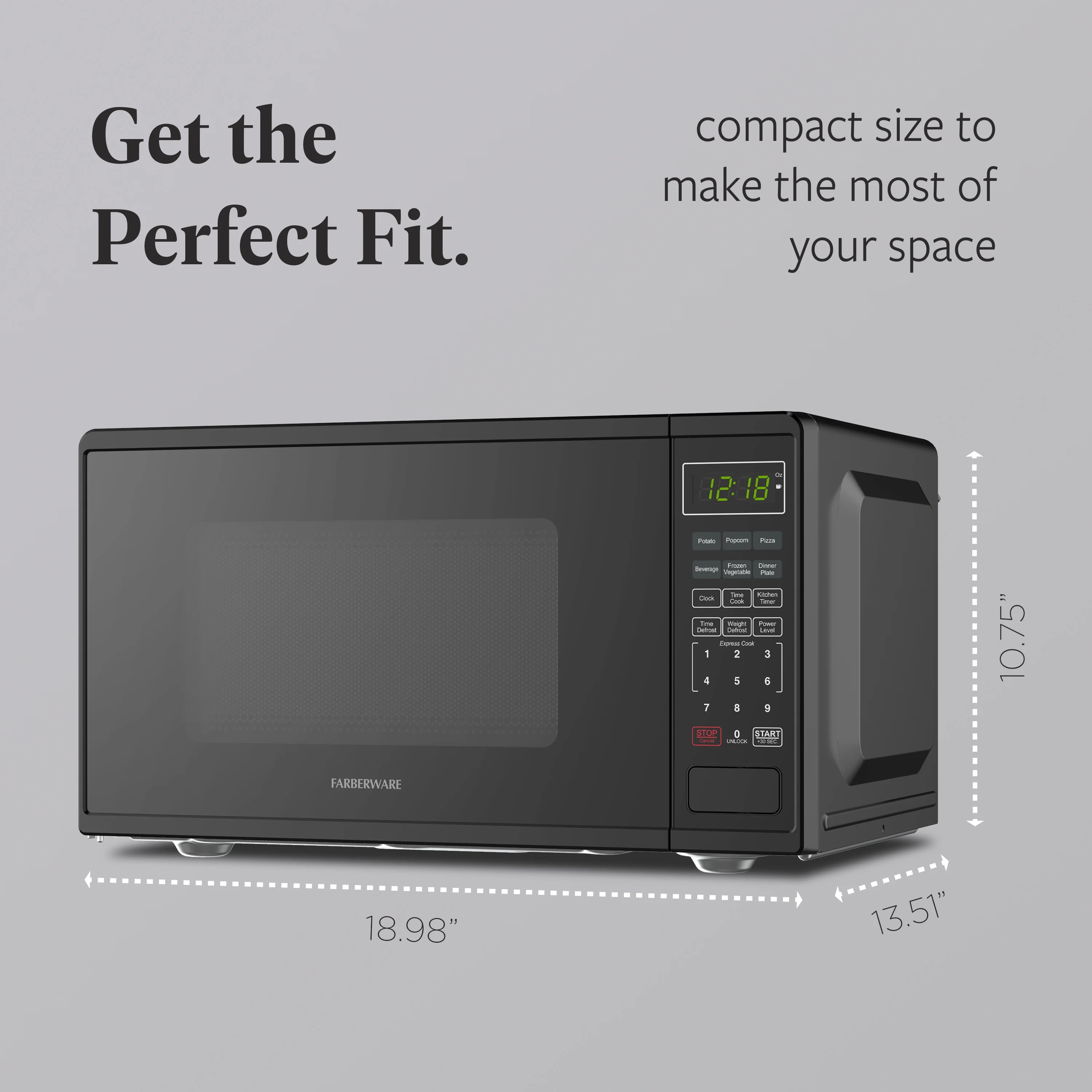 Farberware FMGZ09BKA 0.9 Cu. Ft. Microwave Oven, 900W, Digital Control, LED Display, 6 Cooking Presets, Black