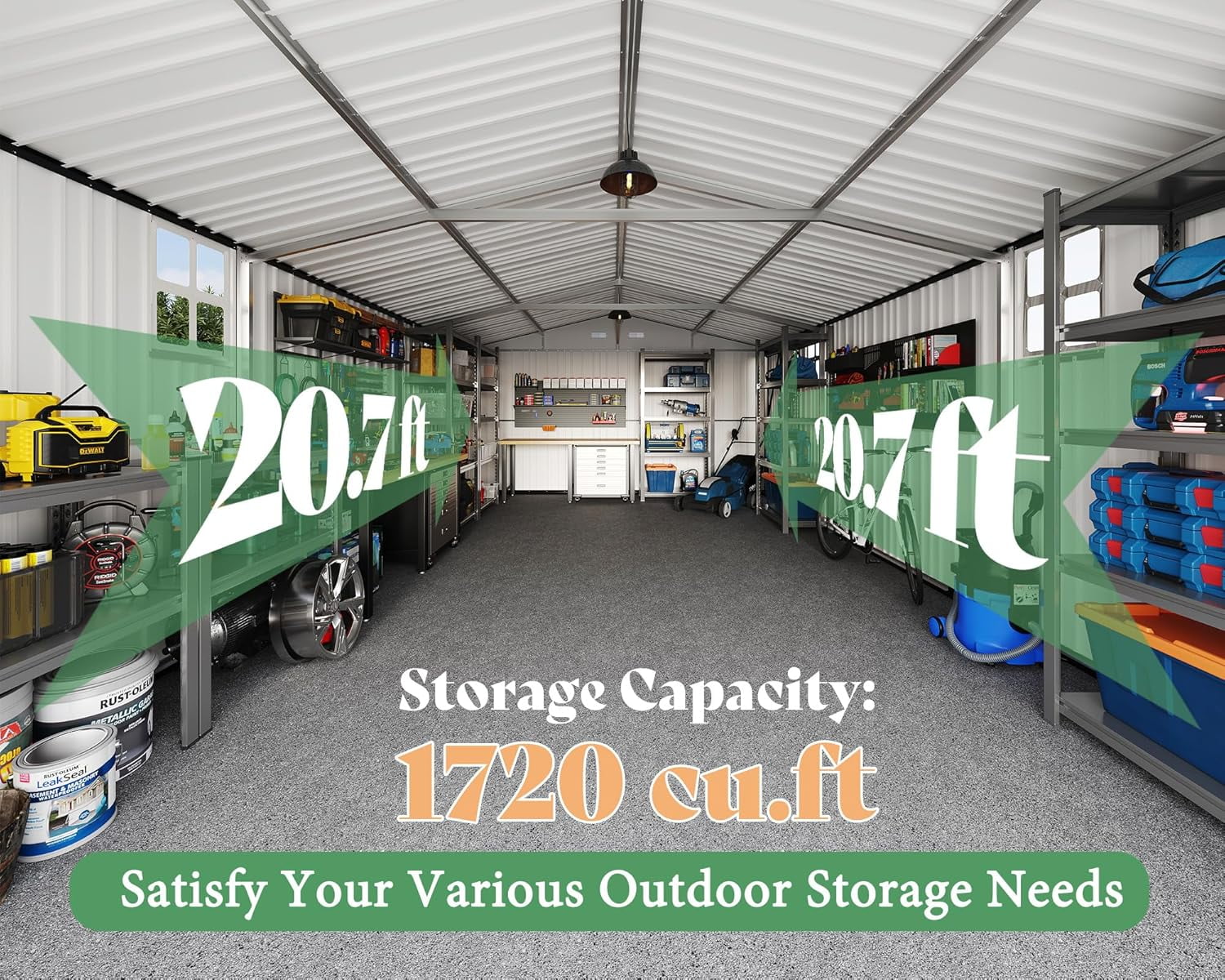 Jocisland 13.2x21x8 ft Outdoor Storage Shed, Huge Metal Garage Shed with 2 Double Hinged Doors and 4 Windows, Carport for Car, Bike, Truck, Dark Grey