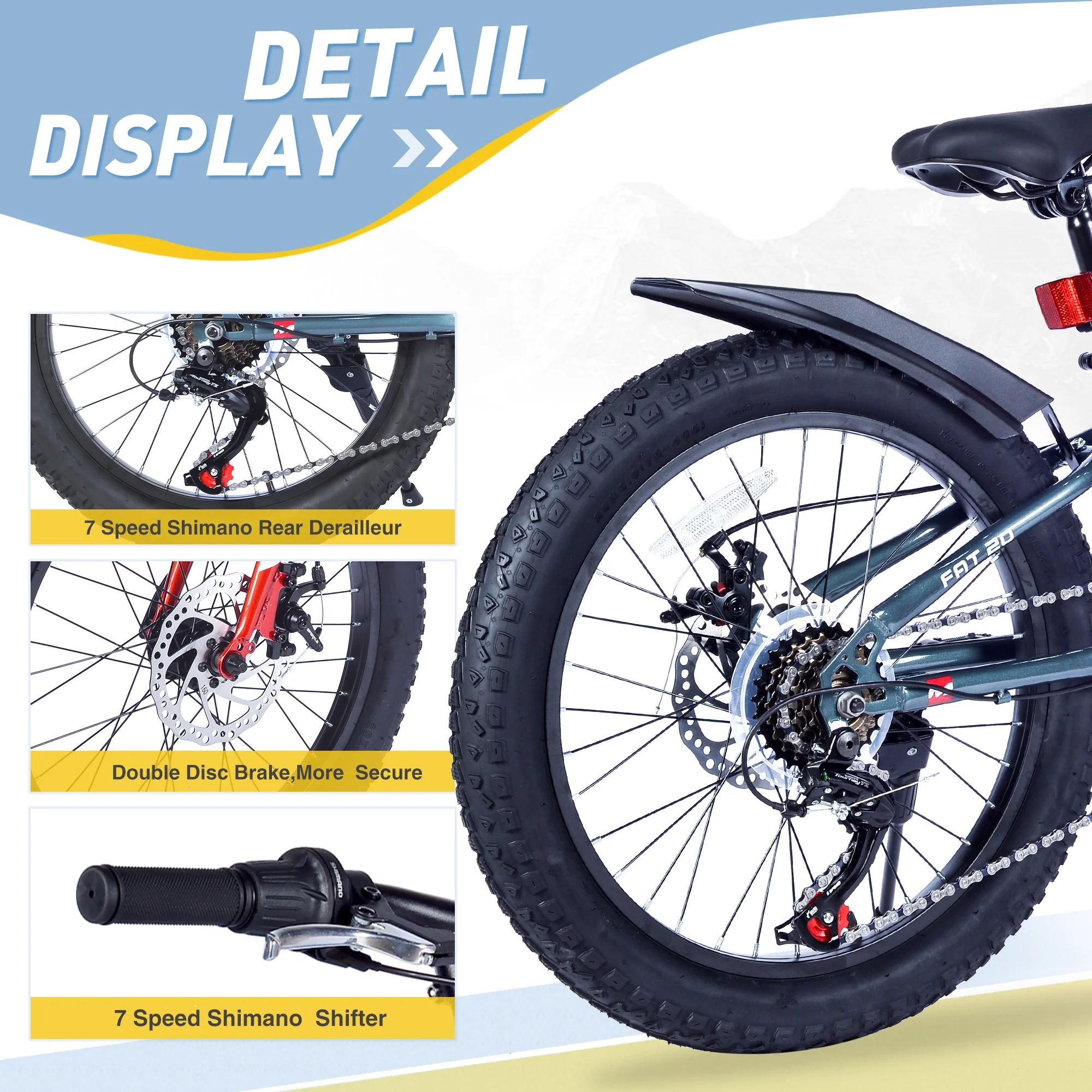 24 inch Bicycles, Mountain Bike , Dual-Disc Brake, Shimano 7-Speed, Beach and Snow Bicycle.