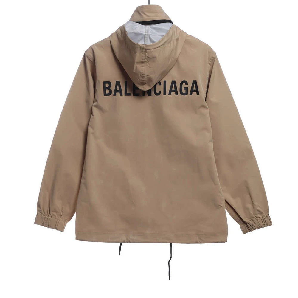 Hooded Stand Collar Back Letter Jacket（Black / Brown）