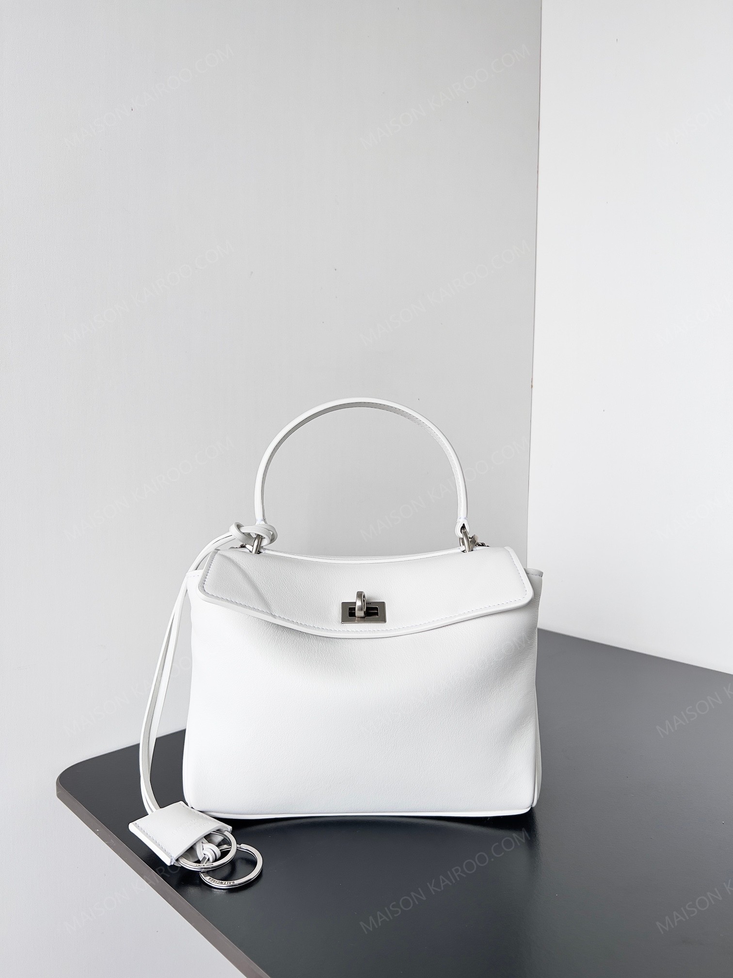 [10A]Balenciaga Rodeo White Slouchy Smooth Leather Turn Lock Kelly Tote Top Handle Bag