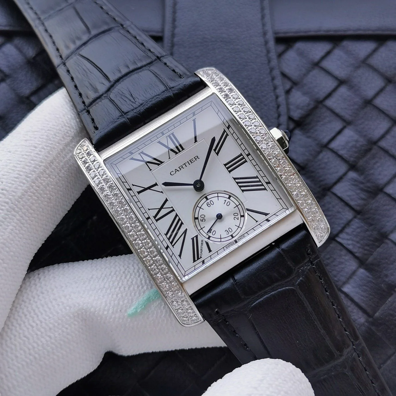 Cartier Watch TANK MC SECOND TIME STEEL CASE DIAMOND BEZEL