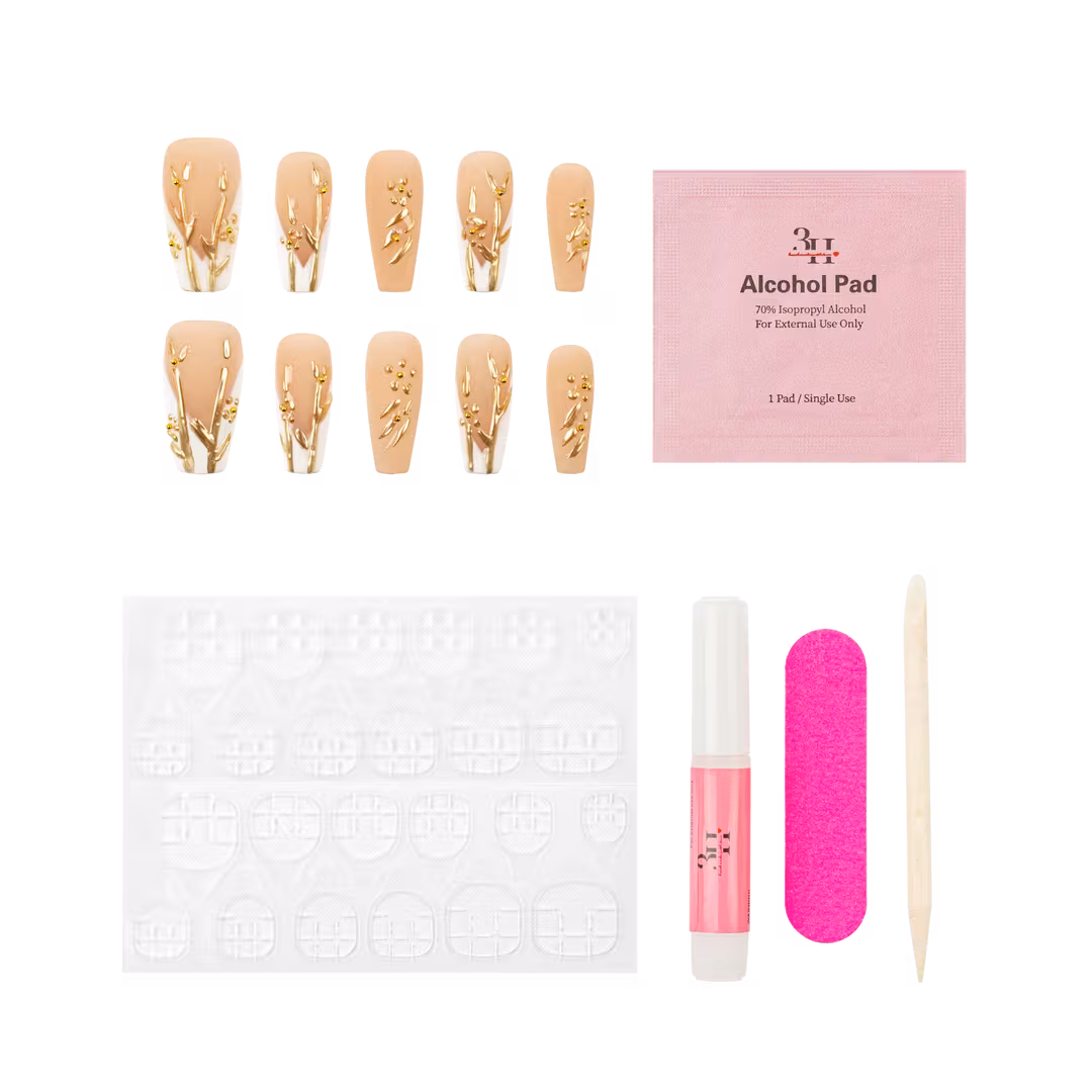 3H Nails  Fall Fields Medium Square Press-On Nails