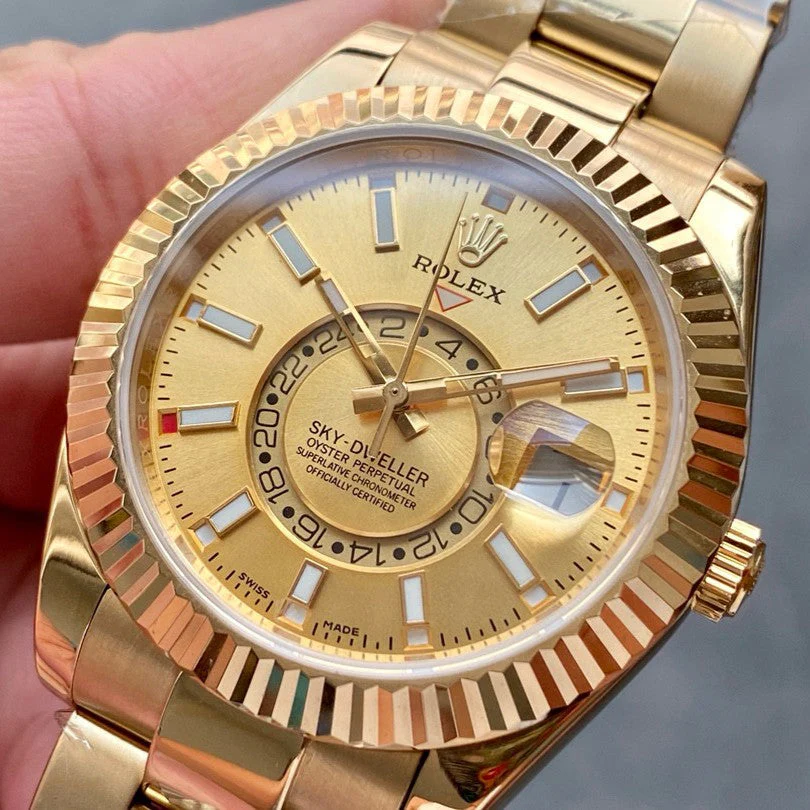 Rolex Watch Sky-Dweller 42mm Automatic Gold Case Champagne Dial
