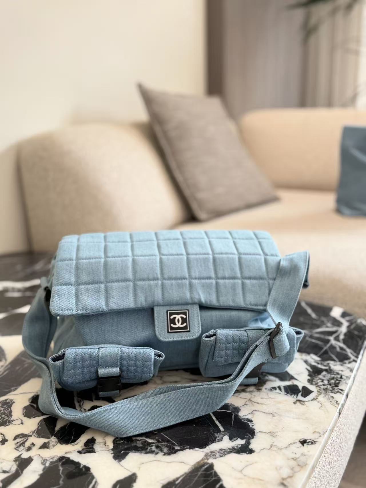 Chanel denim motorcycle bag crossbody bag