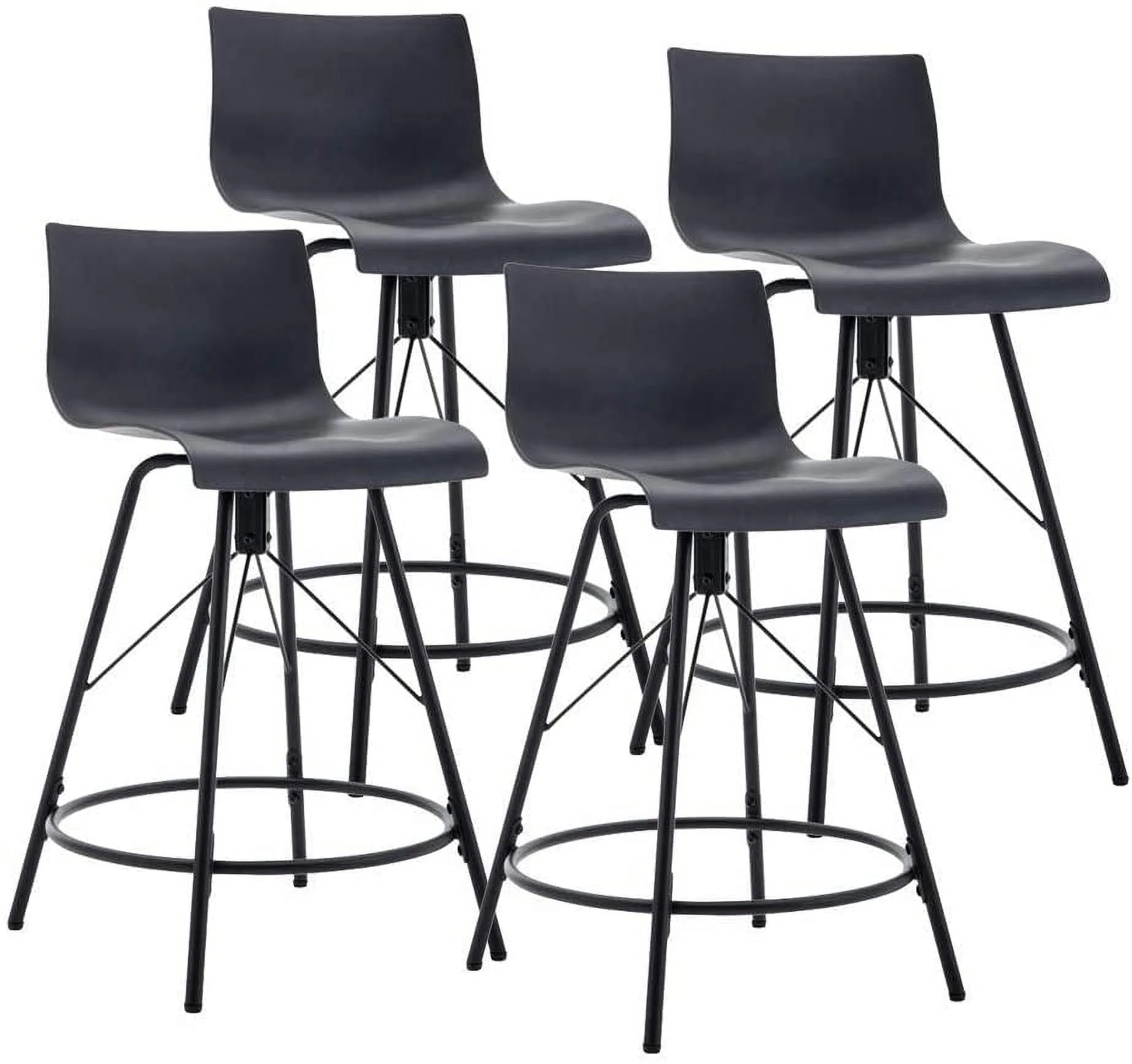 Andeworld 24" Swivel Bar Stools with Backs Plastic Counter Height Stools Set of 4 Metal Legs Black