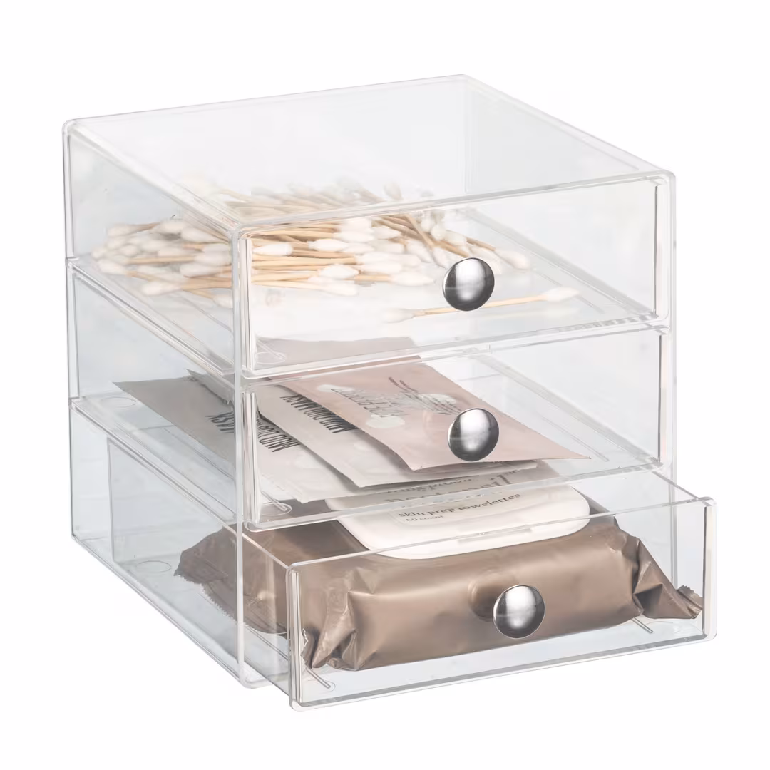 iDesign  3-Clear Plastic Drawers Stackable Makeup Organizer