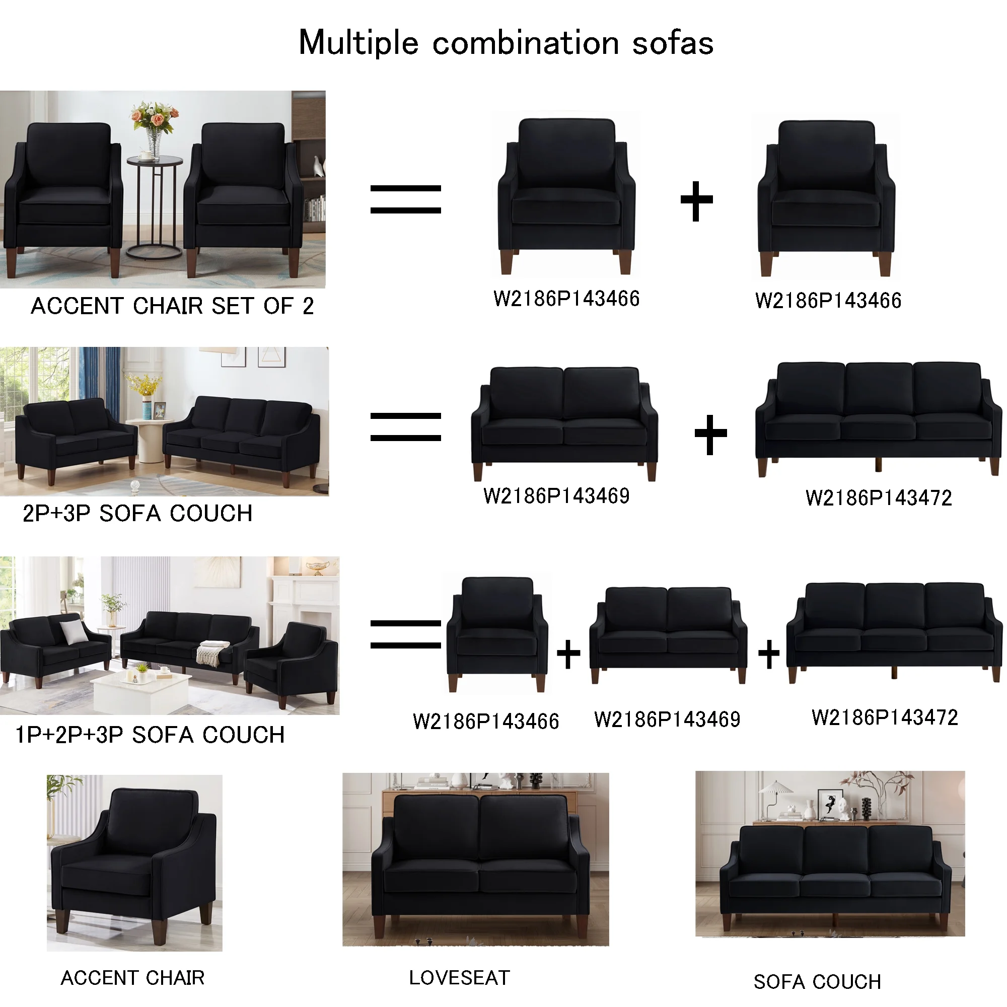Living Room Sofas Modern 3 Person seat Sofa Couch with Scooped Armrest/Wood legs,Upholstered Velvet 3-seat Sofa with Removable Cushions for Livingroom Bedroom,Black,Comfortable Sofas