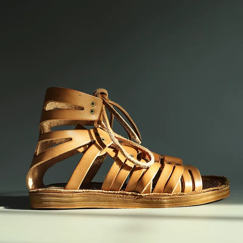 Men's handmade first-layer cowhide retro high-top sandals
