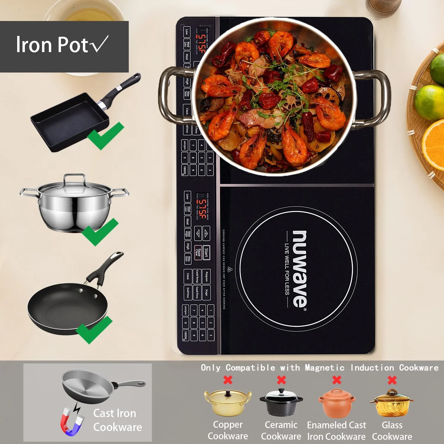 NuWave Electric Double Induction Cooktop 8 Portable Ultrathin with Sensor Touch Precision Induction Cooktop Burner, Home