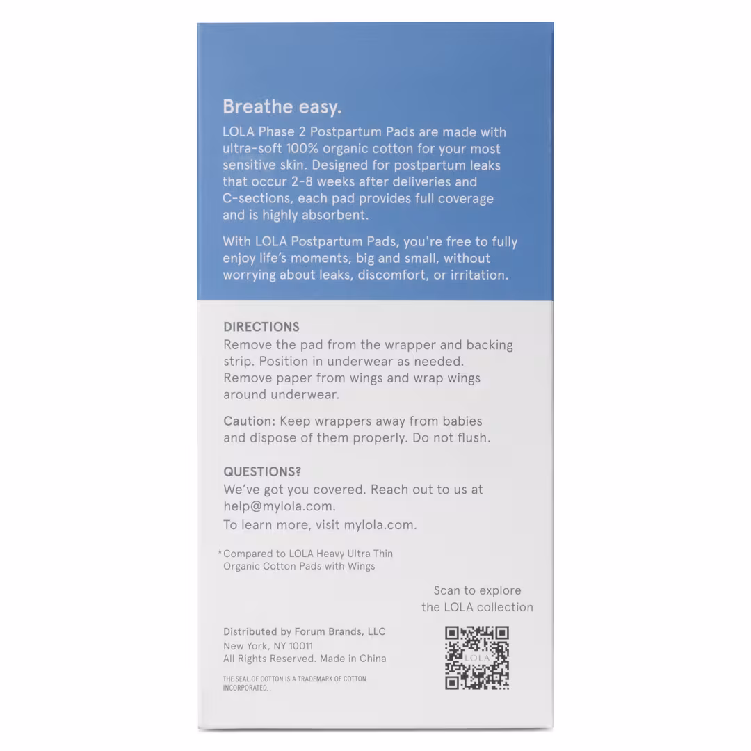 LOLA  Organic Cotton Postpartum Pads Phase 2