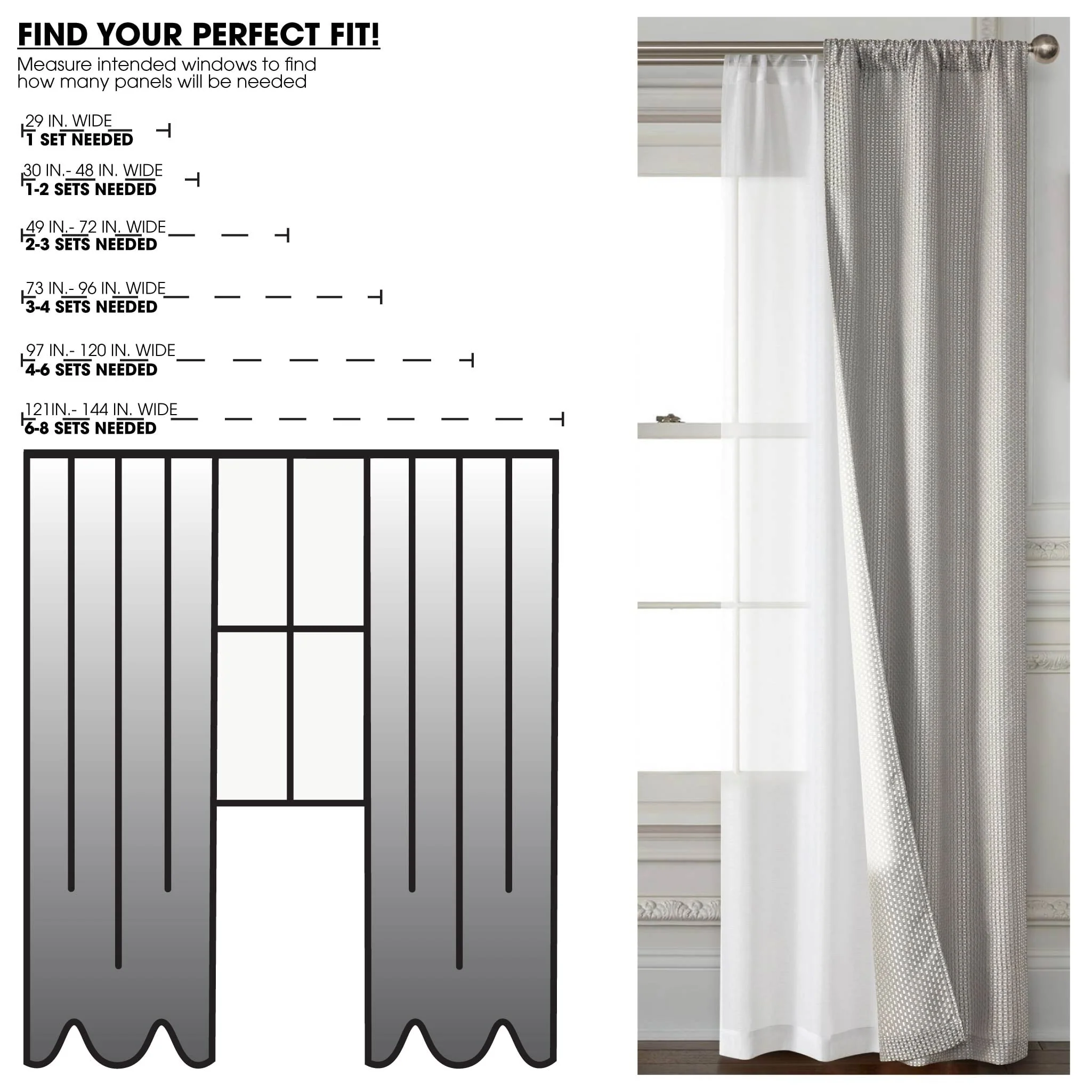 Mainstays 4 Piece Wave Jacquard Curtain Panel Set, 27.5