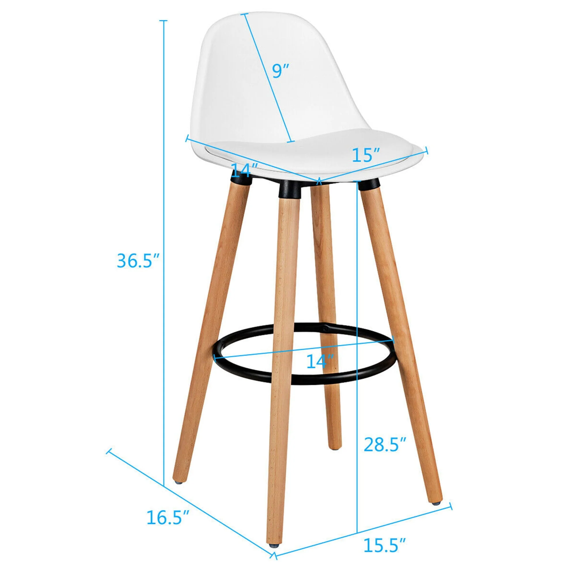 Gymax Set of 2 Mid Century Barstool 28.5" Dining Pub Chair w/Leather Padded Seat White