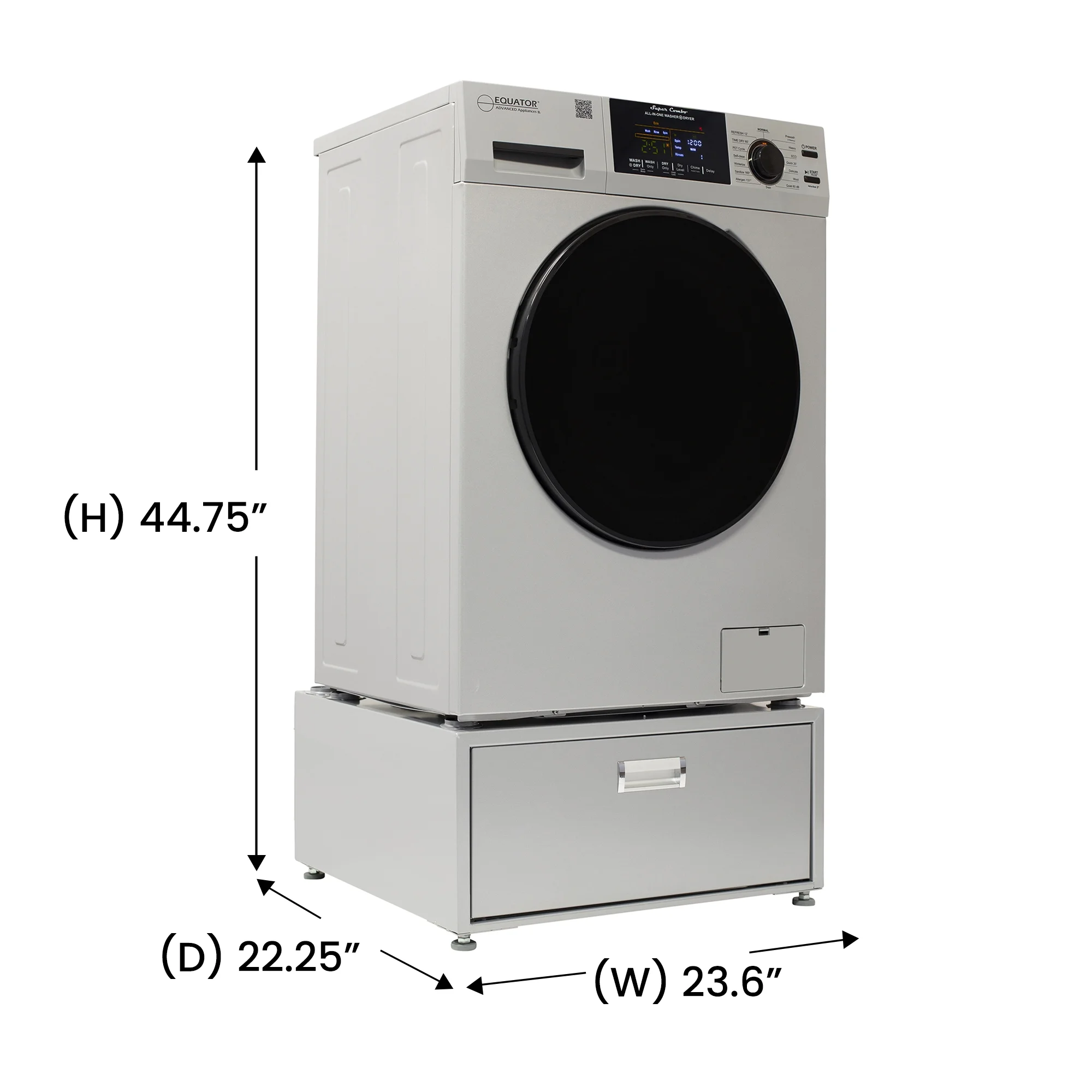 Equator All-in-One Washer Dryer VENTED-DRY 30% FASTER than Condense 15lb 110V with pedestal, Adjustable legs and Sanitize Cycle
