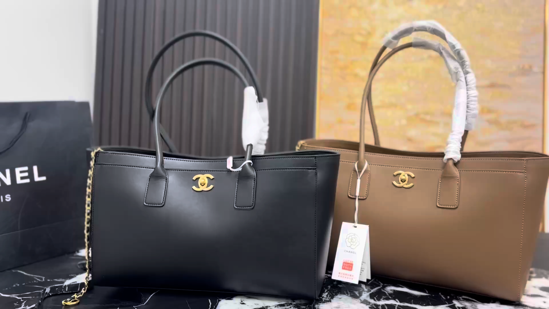 Chanel Black and Gold Cerf Box Bag