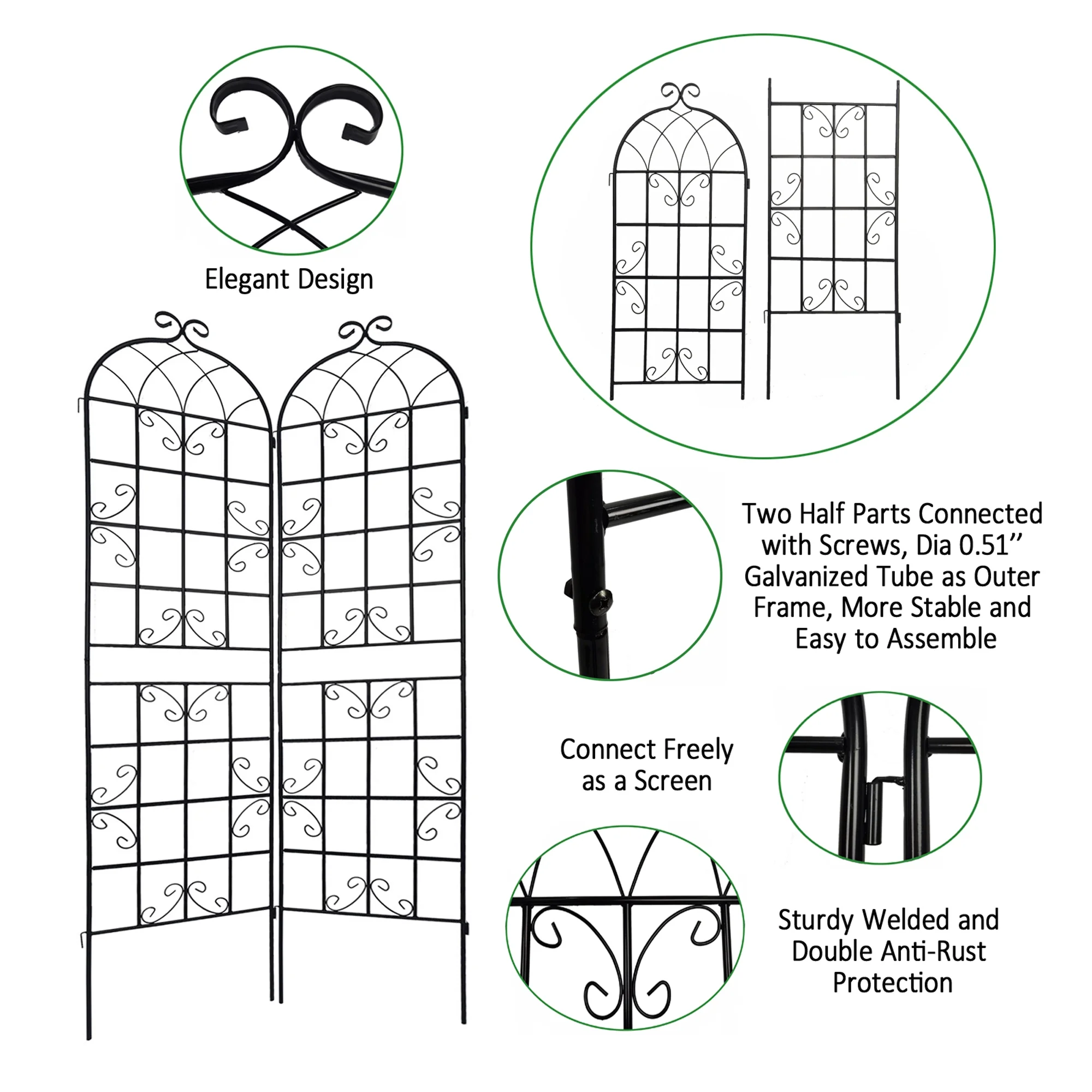 Miniyam 4 Pack Garden Trellis for Climbing Plants, 86.7" X 19.7" Rustproof Sturdy Black Iron Trellis for Potted Plants
