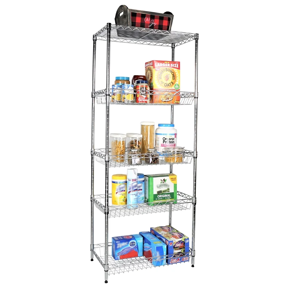 Apollo Hardware Chrome 5-Shelf Wire Shelving with Baskets 24